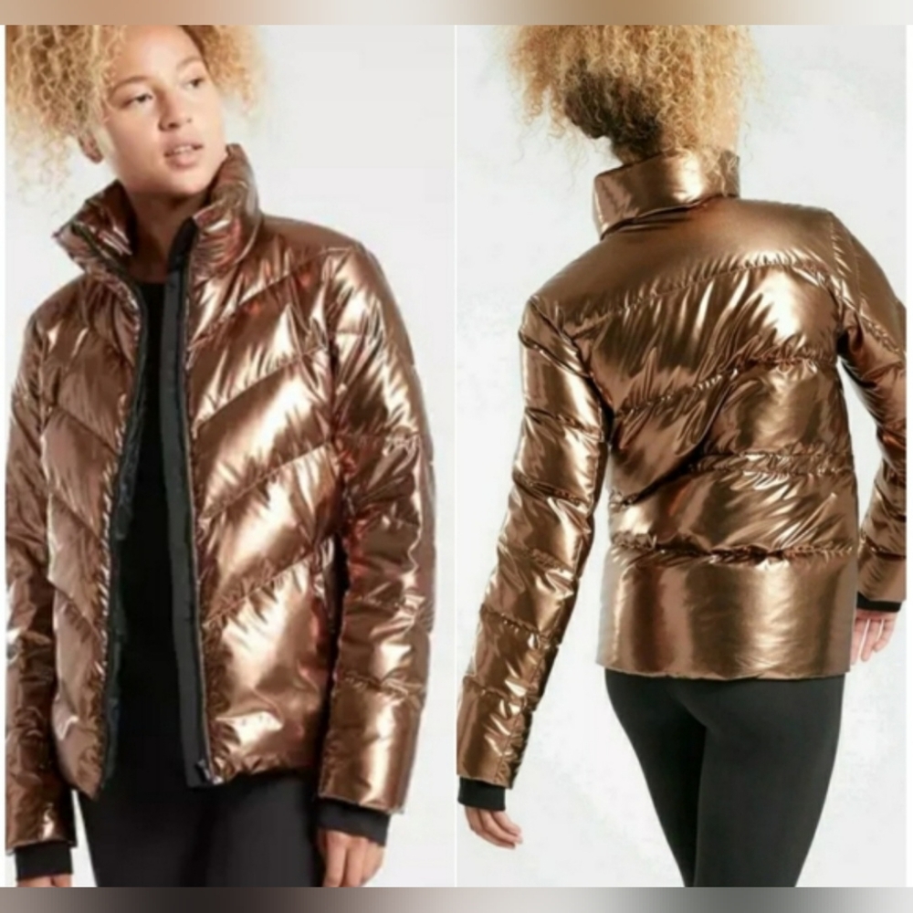 Women's Athleta Lofty Metallic Down Jacket SIZE XL Bronze